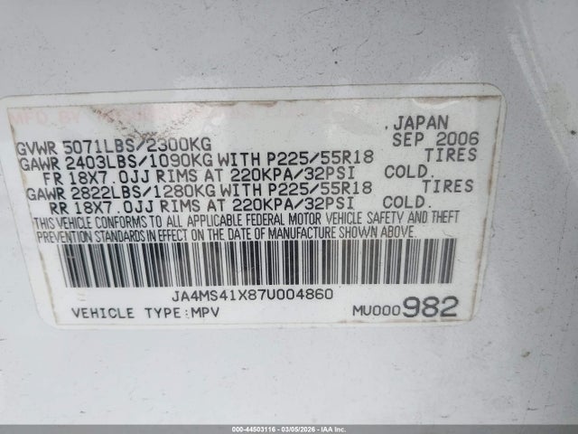 2007 MITSUBISHI OUTLANDER JA4MS41X87U004860 Photo 8