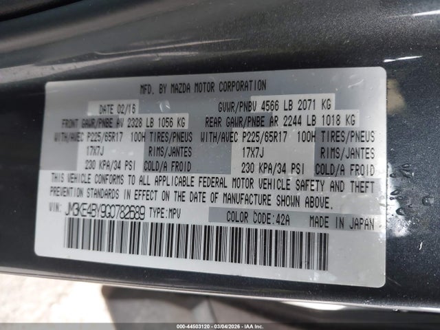 44503120 :رقم المزاد ، JM3KE4BY9G0782689 vin ، 2016 Mazda Cx-5 Sport مزاد بيع