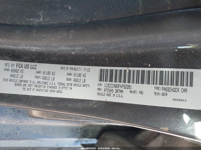 2015 Chrysler 200 Limited მანქანა იყიდება აუქციონზე, vin: 1C3CCCAB3FN752281, აუქციონის ნომერი: 44503235