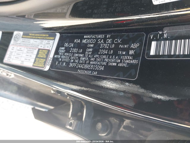 Aukcja sprzedaży 2024 Kia Forte Lx, vin: 3KPF24AD8RE815094, numer aukcji: 44503243