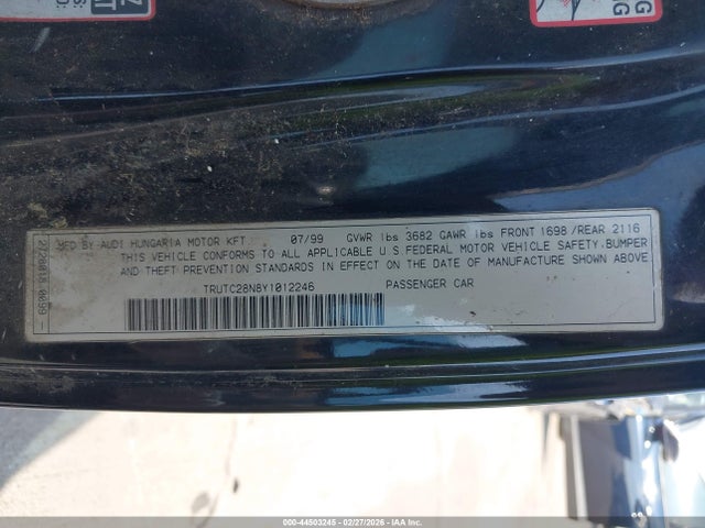 2000 AUDI TT TRUTC28N8Y1012246 Photo 8