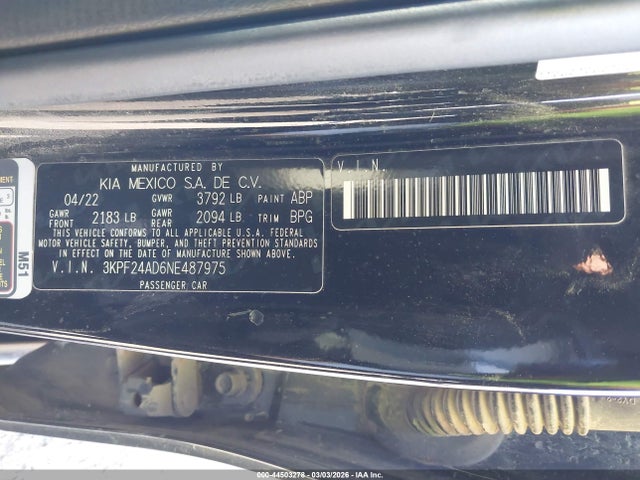 3KPF24AD6NE487975 KIA Forte Lxs