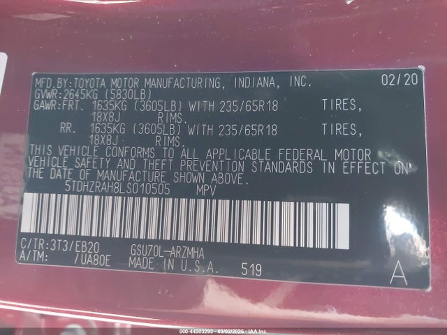 Toyota Highlander Xle 2020 5TDHZRAH8LS010505 Image 9