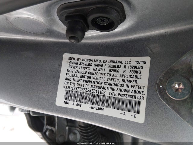 Honda Civic Lx 2019 19XFC2F62KE011102 Image 9