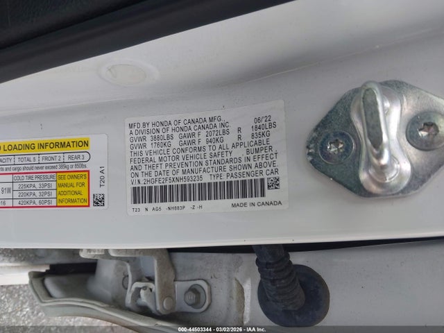 Aukcja sprzedaży 2022 Honda Civic Sport, vin: 2HGFE2F5XNH593235, numer aukcji: 44503344