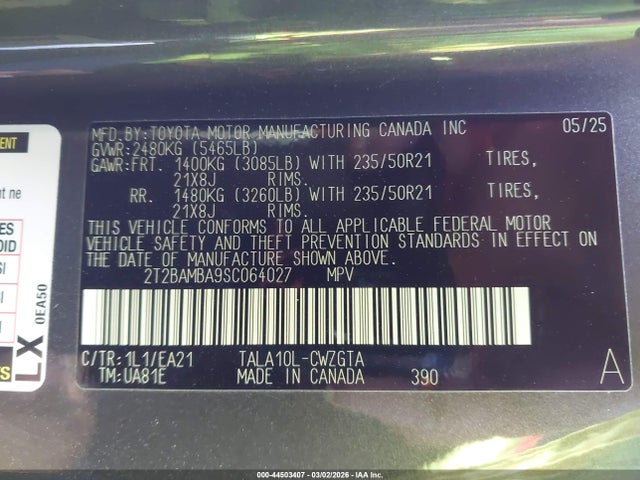 2025 Lexus Rx 350 Premium მანქანა იყიდება აუქციონზე, vin: 2T2BAMBA9SC064027, აუქციონის ნომერი: 44503407
