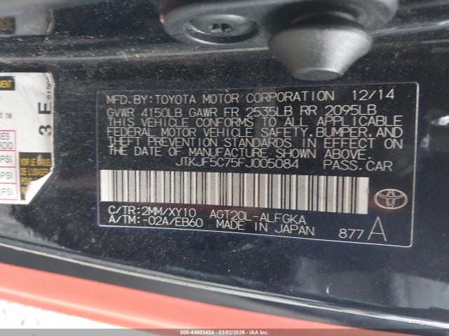 2015 Scion Tc Release Series 9.0 მანქანა იყიდება აუქციონზე, vin: JTKJF5C75FJ005084, აუქციონის ნომერი: 44503424