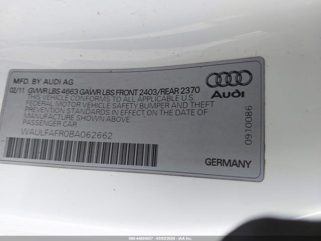 Aukcja sprzedaży 2011 Audi A5 2.0t Premium, vin: WAULFAFR0BA062662, numer aukcji: 44503437