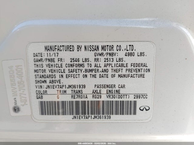 44503438 :رقم المزاد ، JN1EV7AP1JM361939 vin ، 2018 Infiniti Q50 3.0t Sport مزاد بيع