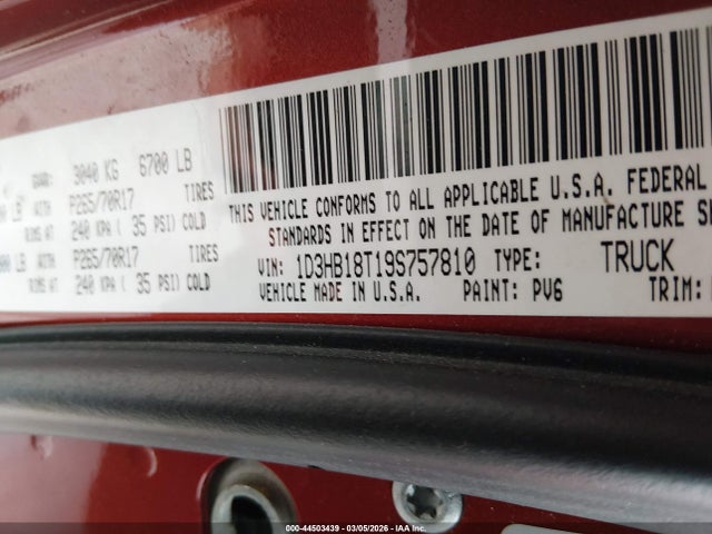 Продаж на аукціоні авто 2009 Dodge Ram 1500 Slt/sport/trx, vin: 1D3HB18T19S757810, номер лоту: 44503439