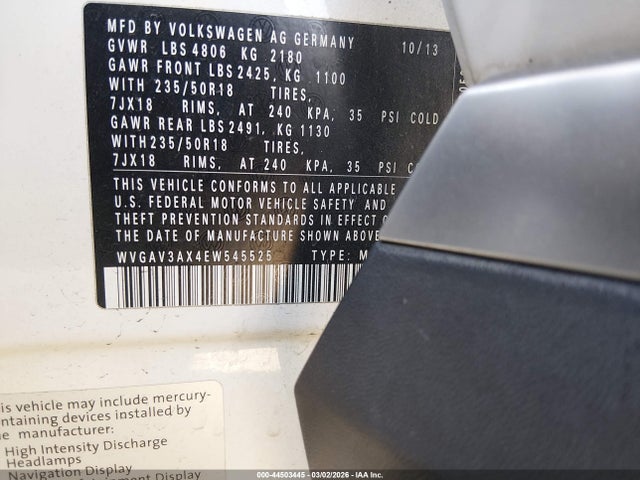 Продаж на аукціоні авто 2014 Volkswagen Tiguan Sel, vin: WVGAV3AX4EW545525, номер лоту: 44503445