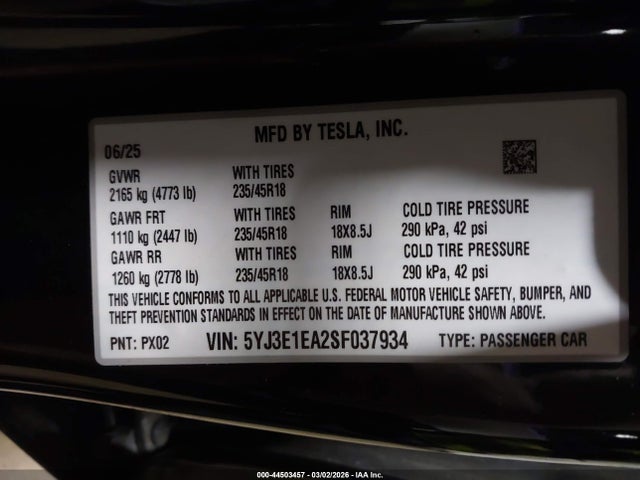 2025 TESLA MODEL 3 5YJ3E1EA2SF037934 Photo 8