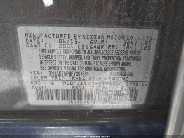 3N1AB7AP8FY297684 Nissan SENTRA SL