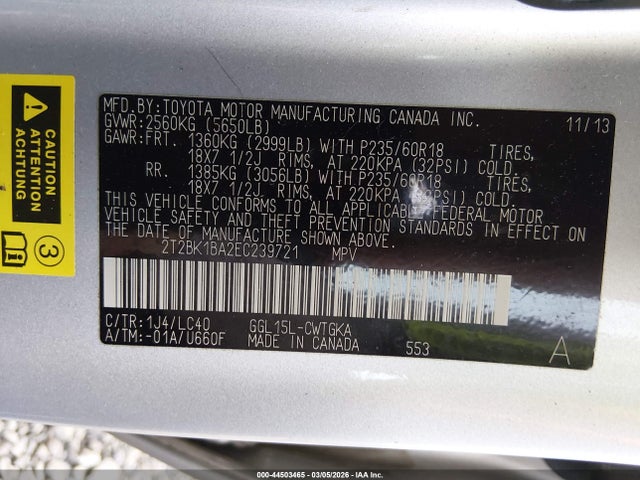 Aukcja sprzedaży 2014 Lexus Rx 350, vin: 2T2BK1BA2EC239721, numer aukcji: 44503465