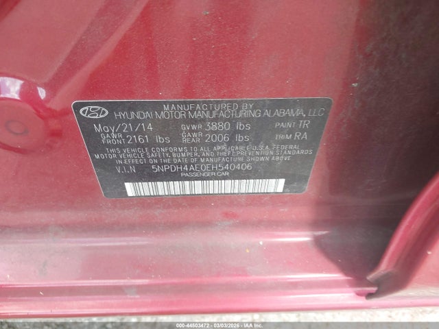 Продаж на аукціоні авто 2014 Hyundai Elantra Se, vin: 5NPDH4AE0EH540406, номер лоту: 44503472