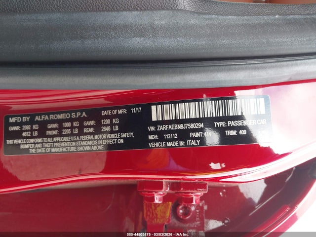 2018 ALFA ROMEO GIULIA ZARFAEBN9J7580294 Photo 8