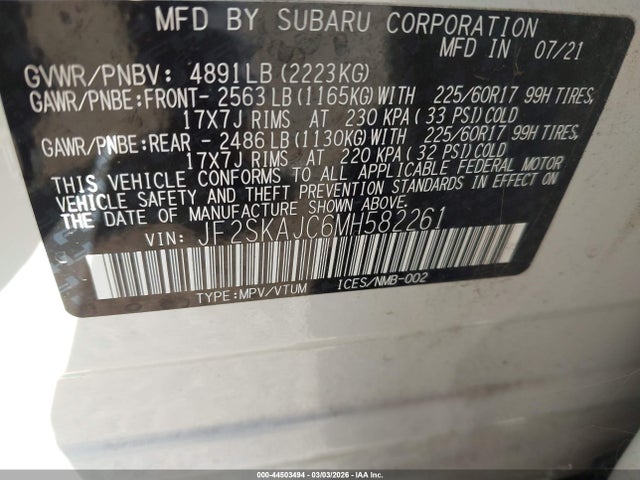 JF2SKAJC6MH582261 Subaru Forester Premium