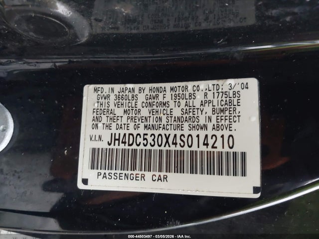 44503497 :رقم المزاد ، JH4DC530X4S014210 vin ، 2004 Acura Rsx Type S مزاد بيع