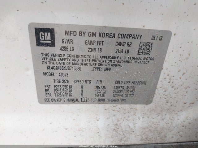 Aukcja sprzedaży 2018 Buick Encore Preferred, vin: KL4CJASBXJB715530, numer aukcji: 44503523