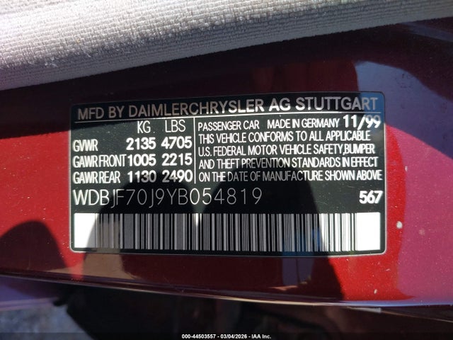 Продажа на аукционе авто 2000 Mercedes-benz E 430, vin: WDBJF70J9YB054819, номер лота: 44503557