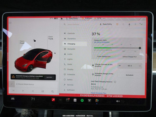 2020 Tesla Model 3 Long Range Dual Motor All-wheel Drive მანქანა იყიდება აუქციონზე, vin: 5YJ3E1EBXLF635893, აუქციონის ნომერი: 44503568