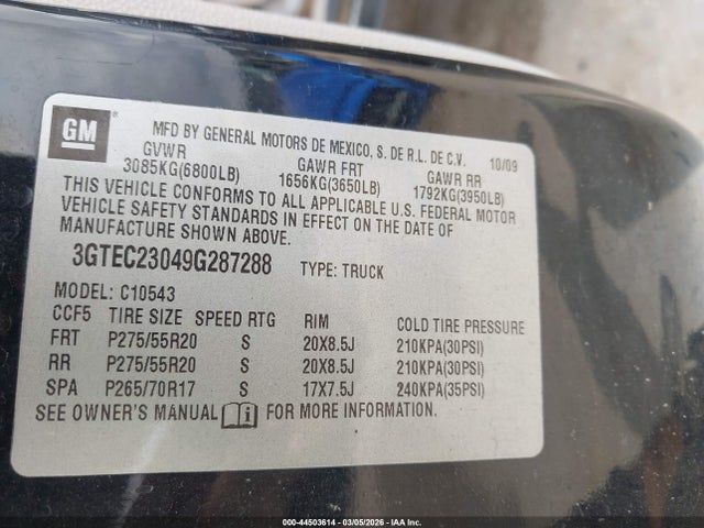 Продажа на аукционе авто 2009 Gmc Sierra 1500 Sle, vin: 3GTEC23049G287288, номер лота: 44503614