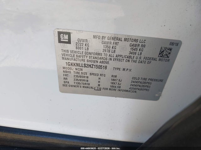 Aukcja sprzedaży 2017 Gmc Acadia Sle-2, vin: 1GKKNLLS2HZ150518, numer aukcji: 44503625