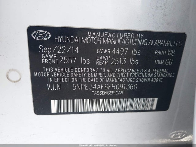 Продажа на аукционе авто 2015 Hyundai Sonata Limited, vin: 5NPE34AF6FH091360, номер лота: 44503651