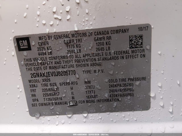 2GNAXJEV0J6206770 Chevrolet EQUINOX LT
