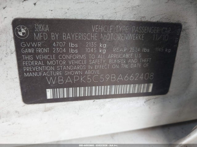 Продажа на аукционе авто 2011 Bmw 328i Xdrive, vin: WBAPK5C59BA662408, номер лота: 44503665