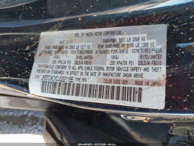 Aukcja sprzedaży 2018 Mazda Cx-9 Touring, vin: JM3TCACY0J0221165, numer aukcji: 44503672