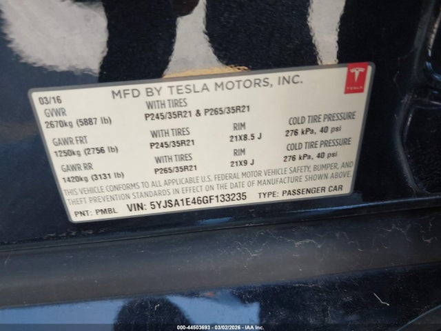 2016 TESLA MODEL S 5YJSA1E46GF133235 Photo 8