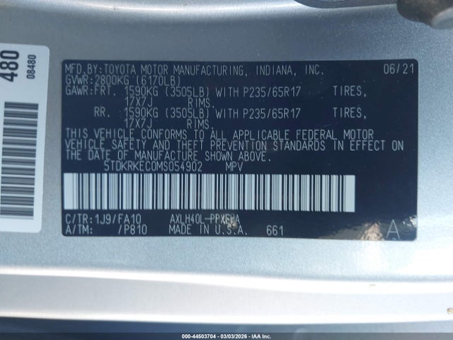 2021 TOYOTA SIENNA 5TDKRKEC0MS054902 Photo 8