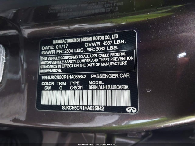 Aukcja sprzedaży 2017 Infiniti Qx30 Premium, vin: SJKCH5CR1HA035842, numer aukcji: 44503706