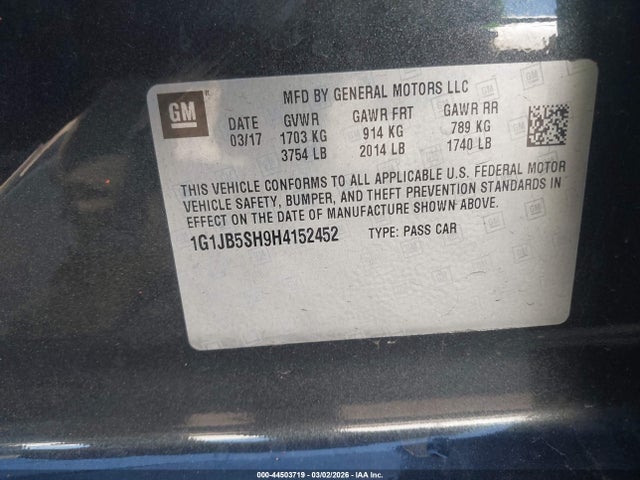 1G1JB5SH9H4152452 Chevrolet Sonic Ls Auto