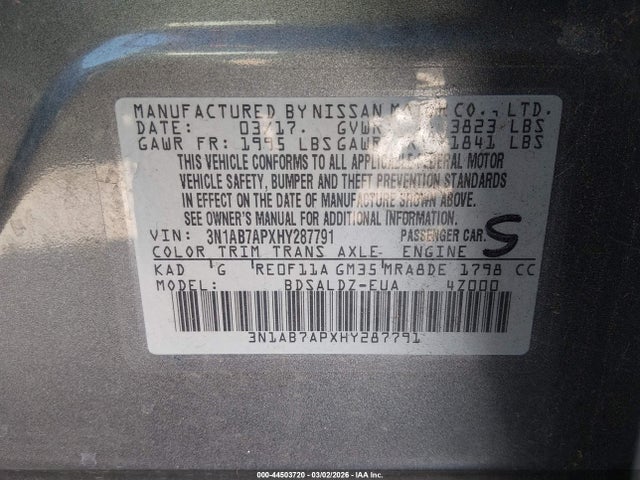 3N1AB7APXHY287791 Nissan SENTRA SV