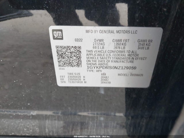 1GYKPDRS0NZ129059 Cadillac Xt6 Awd Premium Luxury