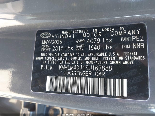KMHLM4DJ1SU167888 Hyundai Elantra Hybrid Blue