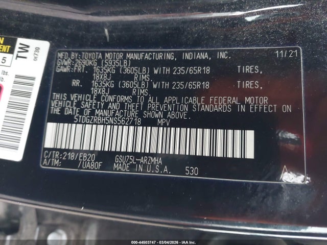 5TDGZRBH5NS562718 Toyota Highlander Xle