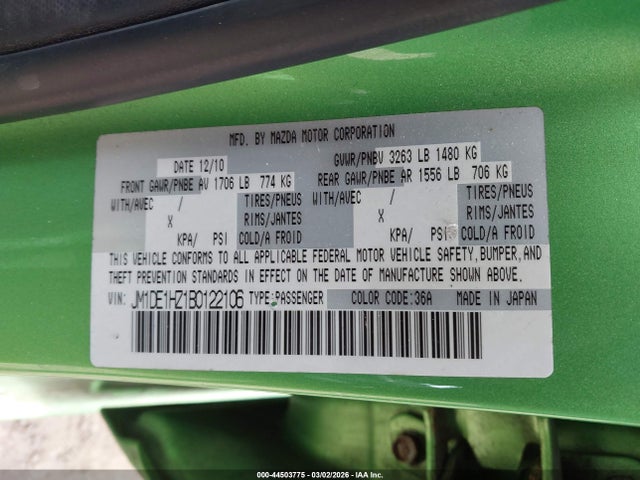 44503775 :رقم المزاد ، JM1DE1HZ1B0122106 vin ، 2011 Mazda Mazda2 Touring مزاد بيع