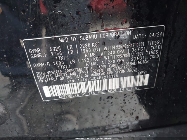 Aukcja sprzedaży 2024 Subaru Outback Wilderness, vin: 4S4BTGUD4R3273178, numer aukcji: 44503785