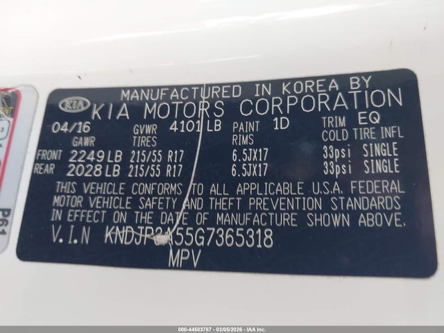 KIA SOUL + 2016 KNDJP3A55G7365318 Image 9