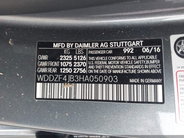 44503794 :رقم المزاد ، WDDZF4JB3HA050903 vin ، 2017 Mercedes-benz E 300 مزاد بيع
