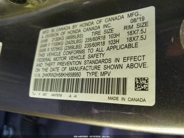 Honda CR-V EX 2019 2HKRW2H58KH658950 Image 9