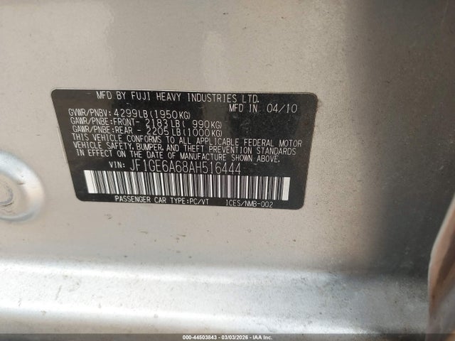 Продаж на аукціоні авто 2010 Subaru Impreza 2.5i, vin: JF1GE6A68AH516444, номер лоту: 44503843