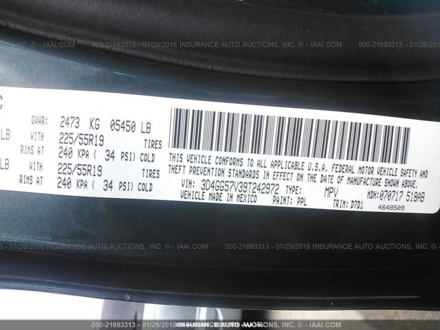 2009 Dodge Journey Sxt მანქანა იყიდება აუქციონზე, vin: 3D4GG57V39T242972, აუქციონის ნომერი: 44503885