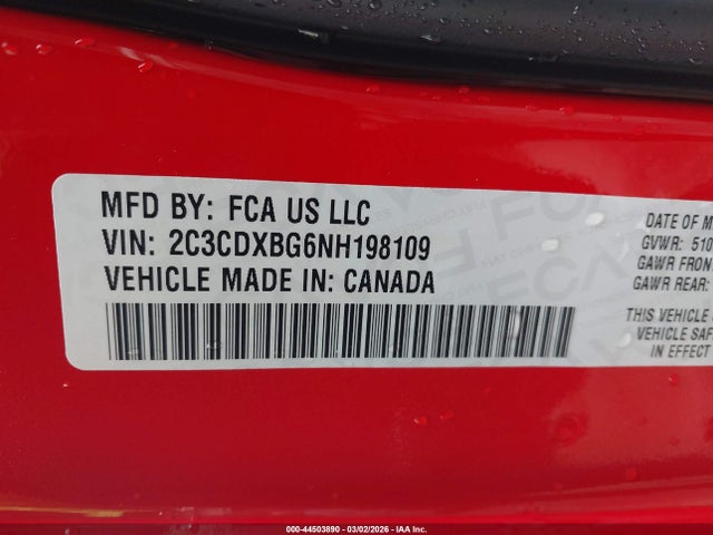 Aukcja sprzedaży 2022 Dodge Charger Sxt Rwd, vin: 2C3CDXBG6NH198109, numer aukcji: 44503890