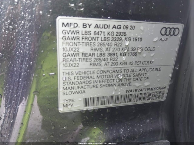 2021 Audi Q8 Premium Plus 55 Tfsi Quattro Tiptronic მანქანა იყიდება აუქციონზე, vin: WA1EVAF19MD007860, აუქციონის ნომერი: 44503896