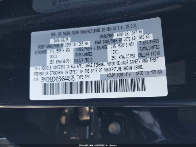 Aukcja sprzedaży 2025 Mazda Cx-30 2.5 S Preferred Package, vin: 3MVDMBCM1SM844675, numer aukcji: 44503916
