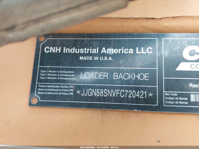 Auction sale of the 2015 Case 580 Super N, vin: JJGN58SNVFC720421, lot number: 44503955